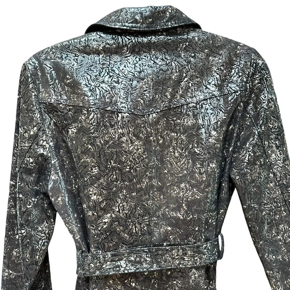 Alpaca Trench Coat Metallic Black Bronze Textured Belted Mob Wife Size‎ M